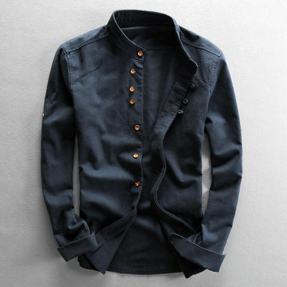 STAND COLLAR LINEN SHIRT