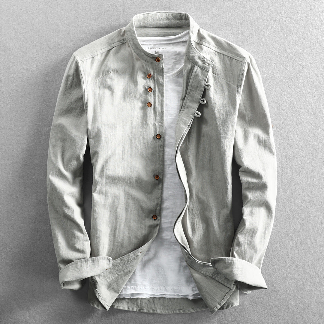 STAND COLLAR LINEN SHIRT