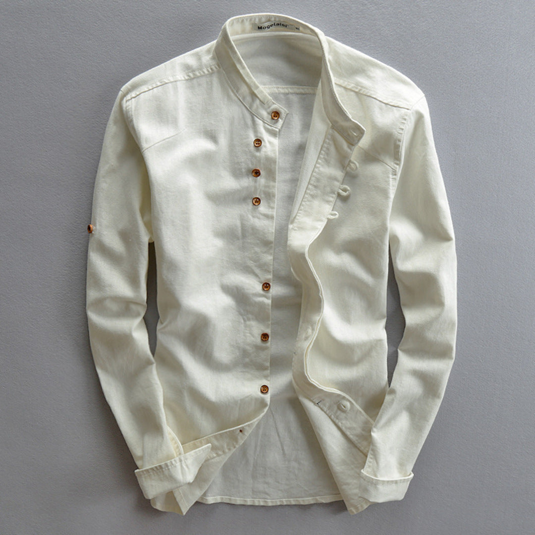 STAND COLLAR LINEN SHIRT