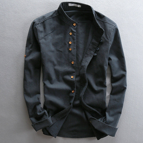 STAND COLLAR LINEN SHIRT